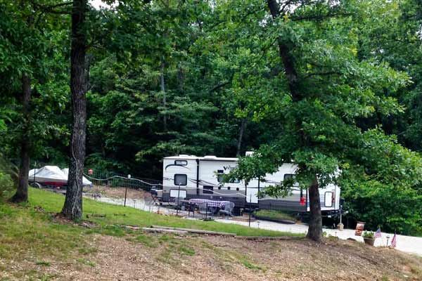 We have both treed and open sites at Turkey Creek RV Park camping on Lake of the Ozarks, Warsaw, Missouri